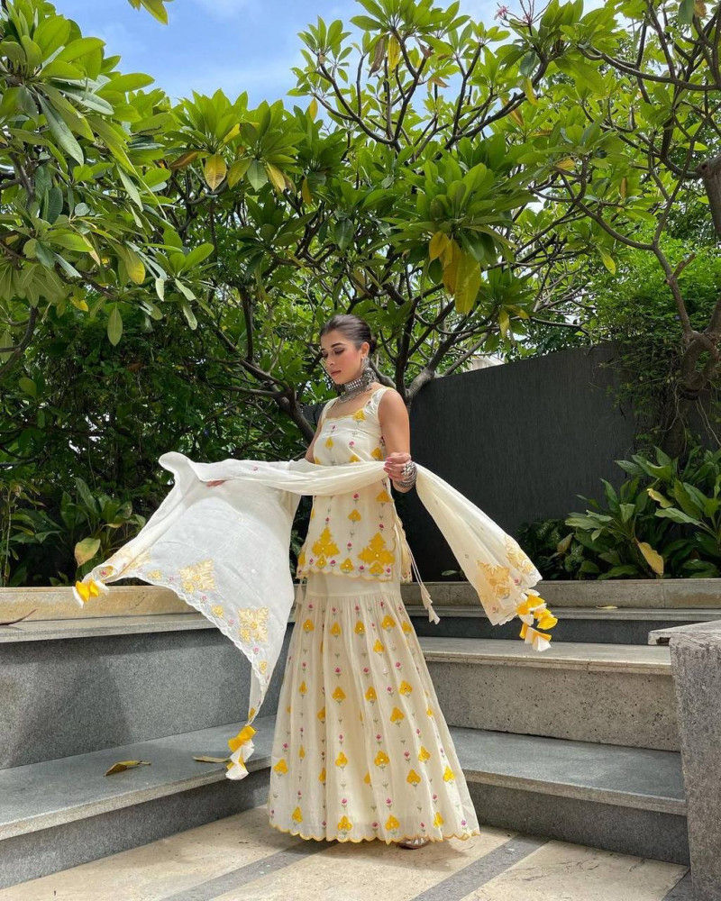 Thumbnail: Buy Blooming White Colored Sharara Suit Online