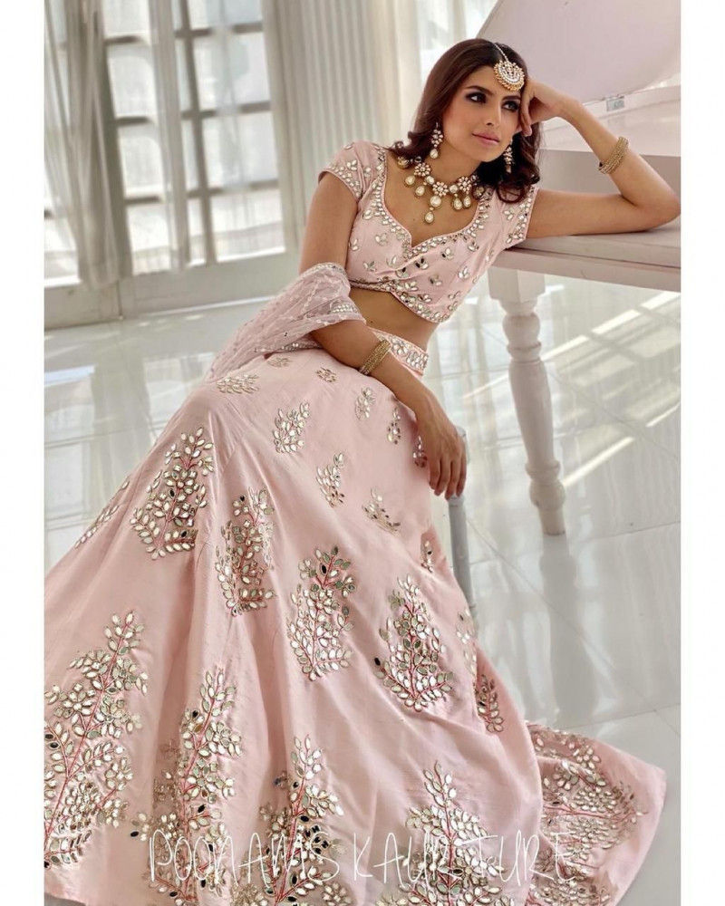 Buy Latest Lunched Peach Mirror Work Lehenga Choli For Party