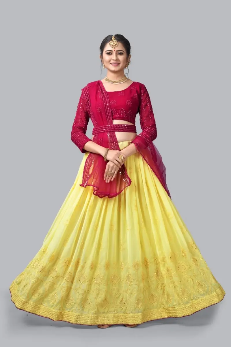 Buy Ceremony Wear Yellow Color Heavy Georgette Lehenga Choli