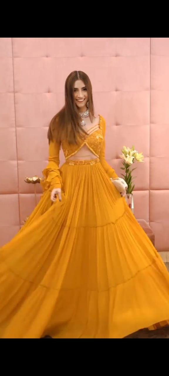 Designer Yellow colour Georgette lehenga choli