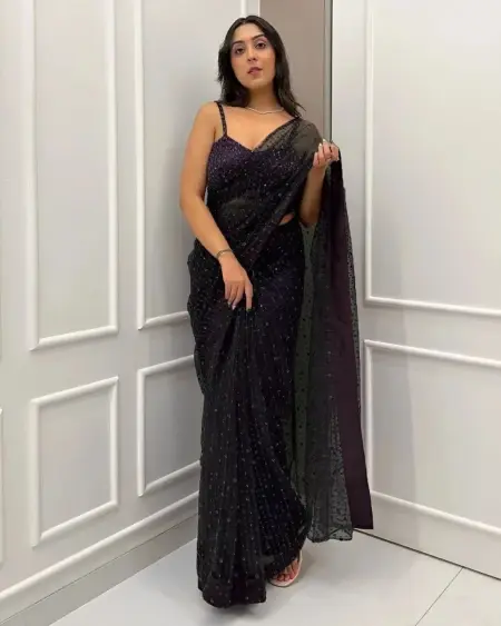 Buy Black Color Beautiful Fancy Sequence Saree