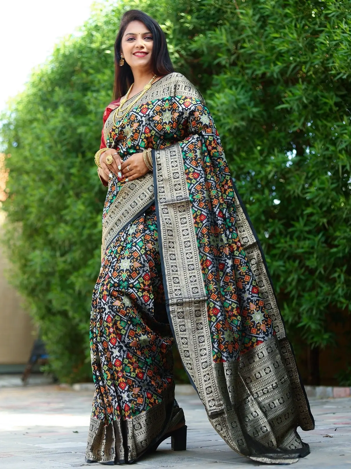 Buy Black Color Kanchi Border With Patola Saree