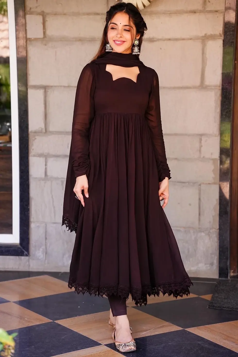 Thumbnail: Buy Function Wear Maroon Color Georgette Anarkali Gown