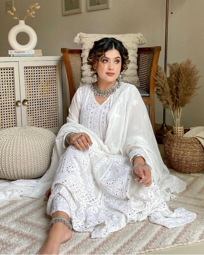 Buy Fabulous White Colored Party Wear Designer Gown