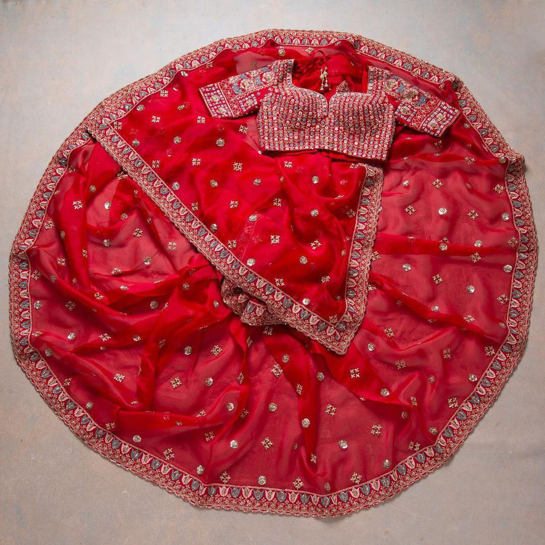 Heavy Red Colour Organza saree for women