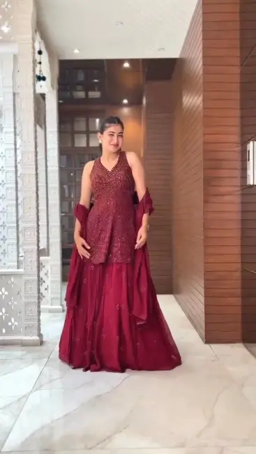 Buy Function Wear Maroon Color Thread With Sequence Work Top With Lehenga