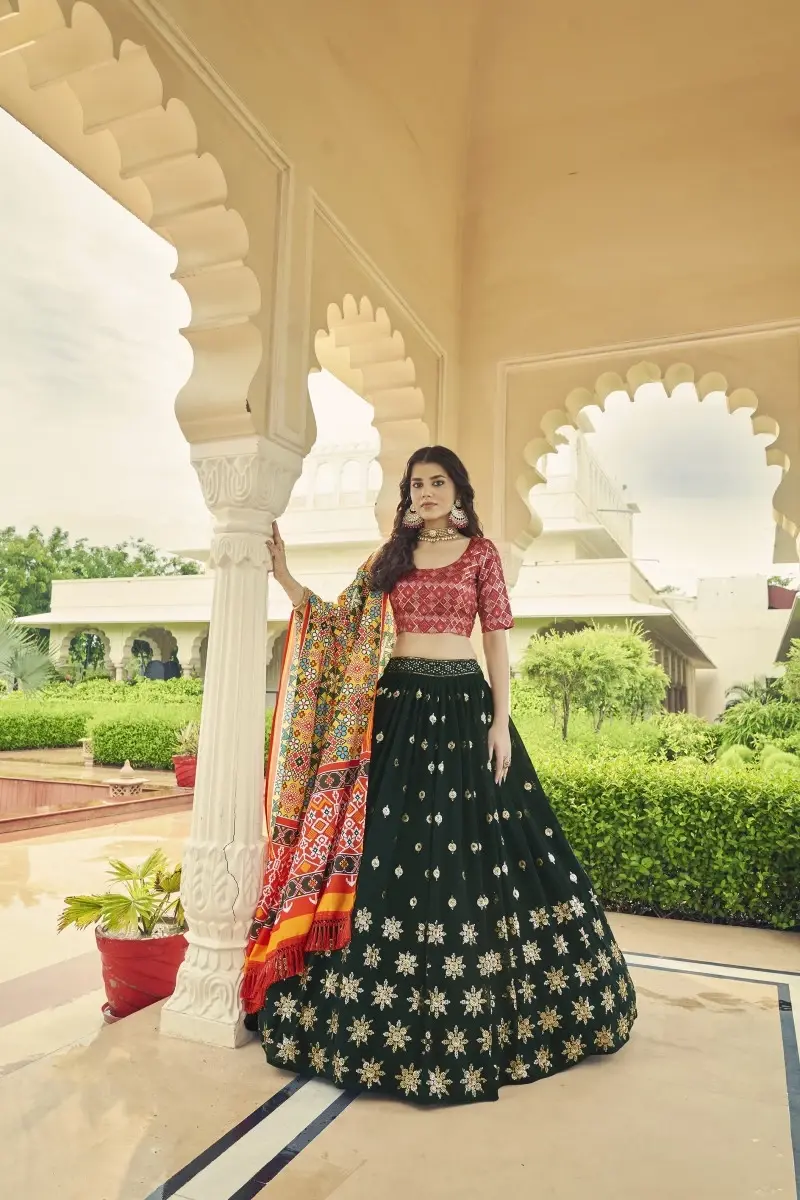 Buy Designer Green With Pink Color Sequence Embroidery Work Lehenga Choli