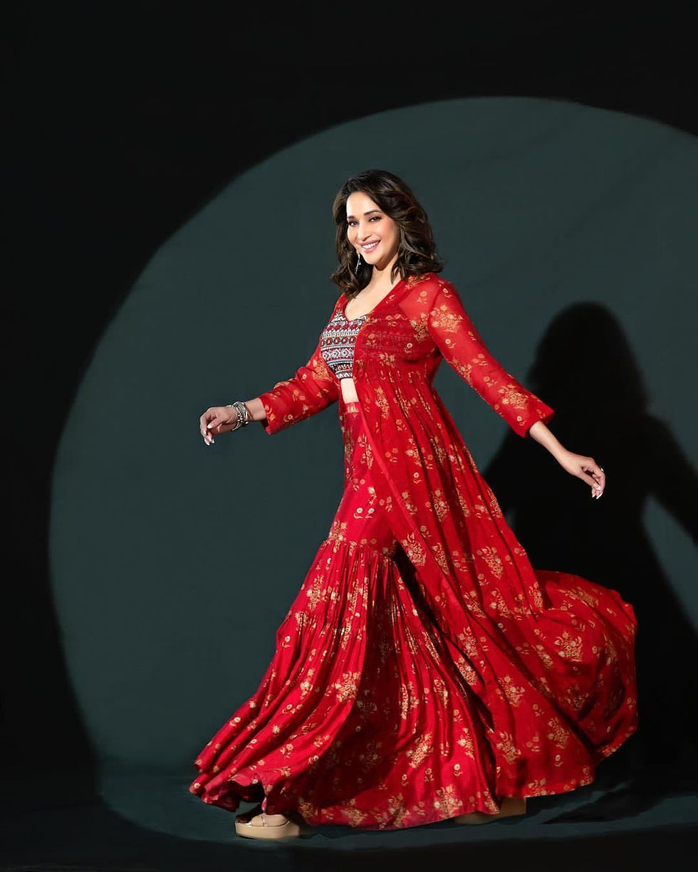 Thumbnail: Latest Madhuri dixit Wear Red Colored Georgette Sharara