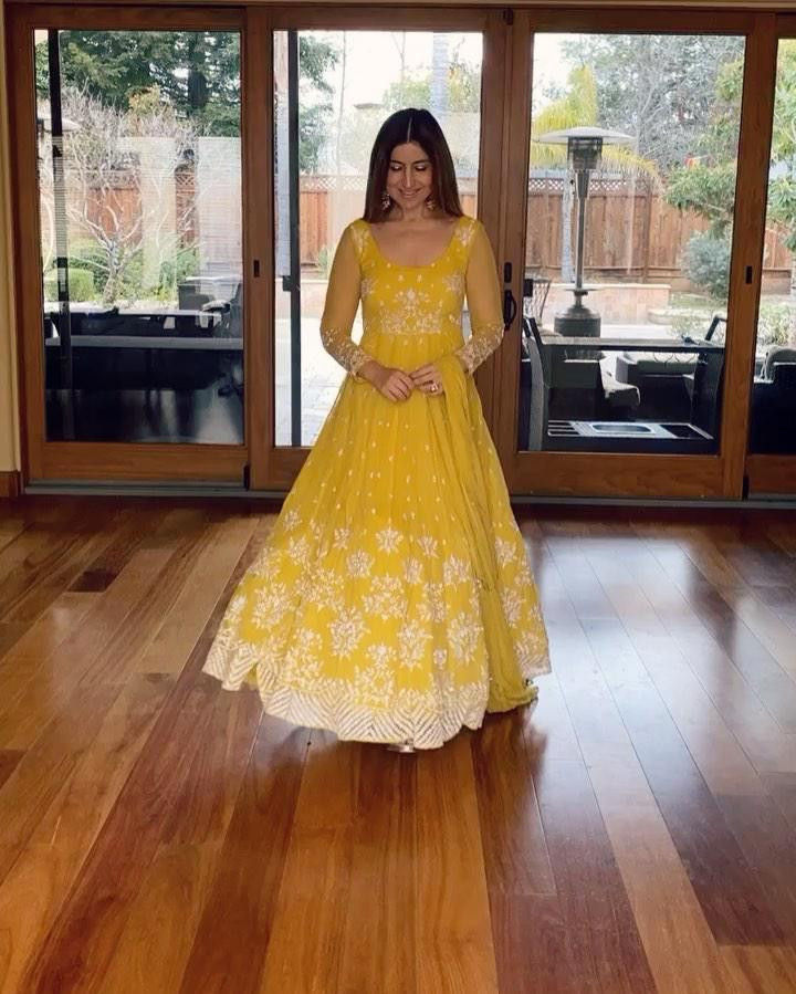Thumbnail: Buy Adorning Yellow Colored Party Wear Gown