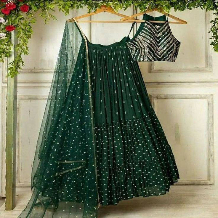 Latest Green Colored Georgette Embroidery Work Lehenga For Women