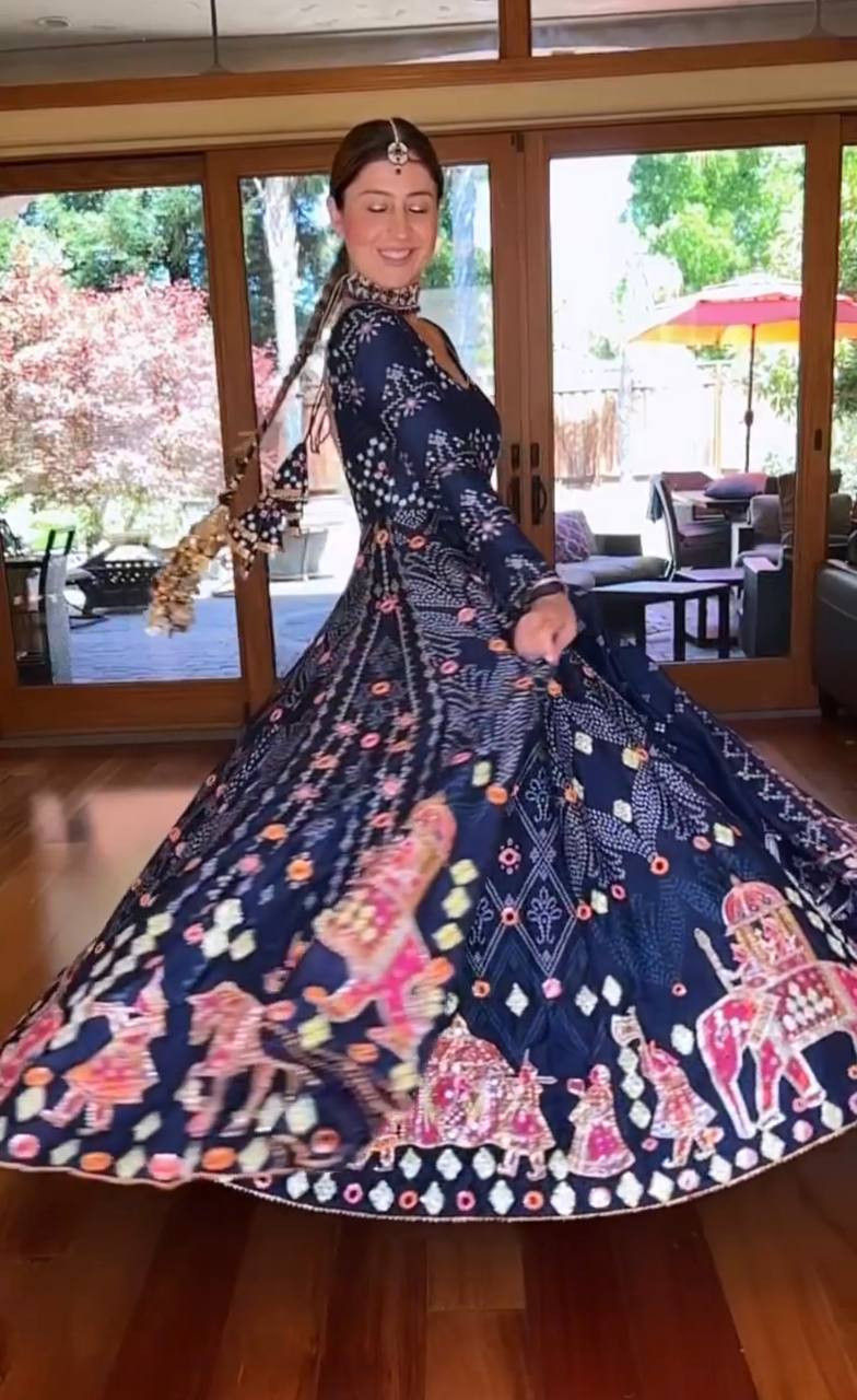 Buy Beauteous Blue Designer Festival Wear Gown In Mirror Work