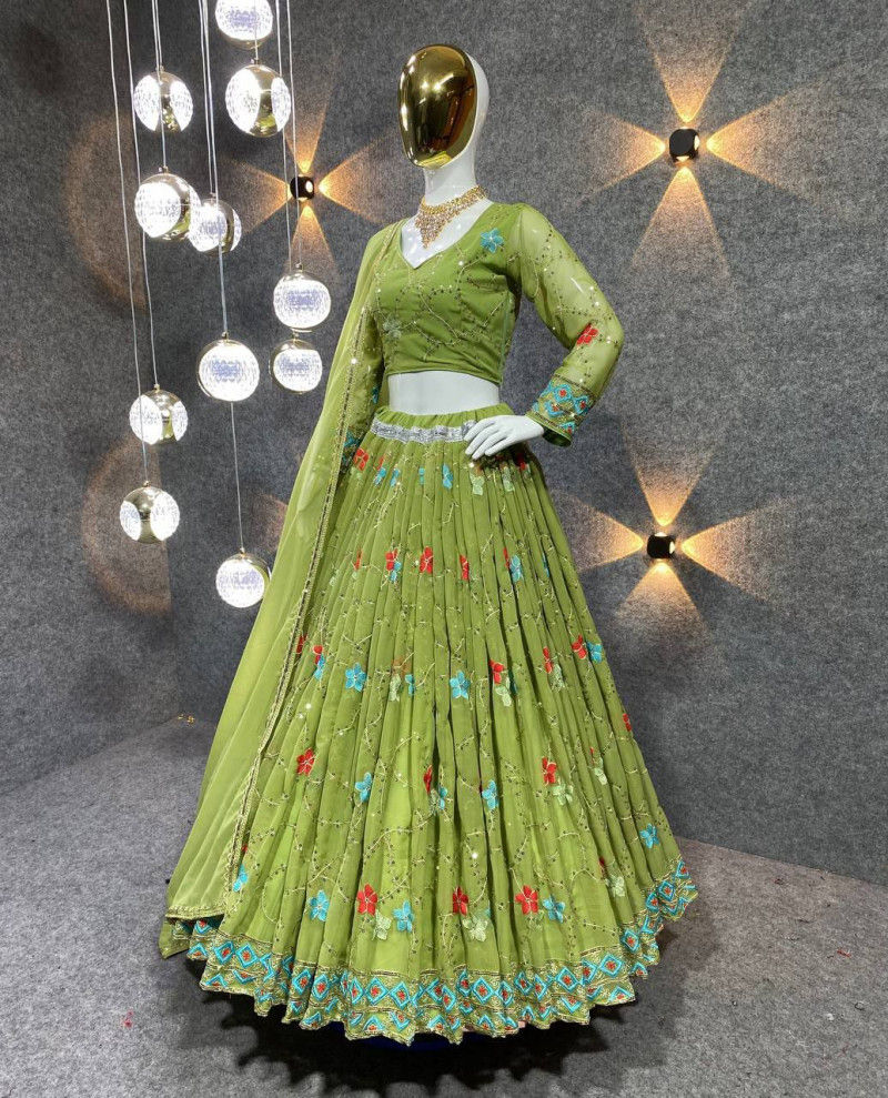 Buy Mehendi Wear Green Color Fancy Less Work Lehenga Choli