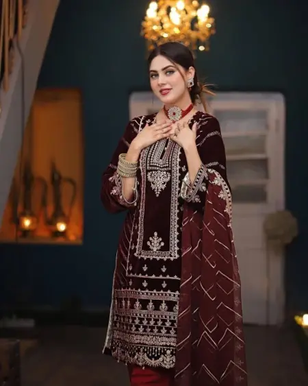 Buy Wonderful Maroon Color Embroidery Work Salwar Suit