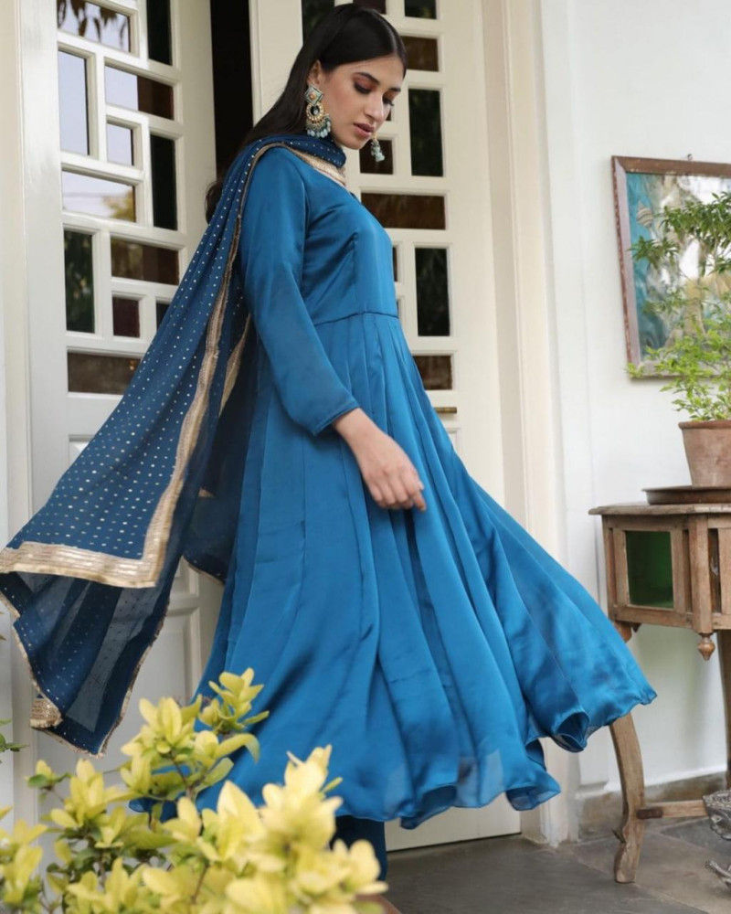 Buy Party Wear Glowing Blue Colored Georgette Anarkali Suit