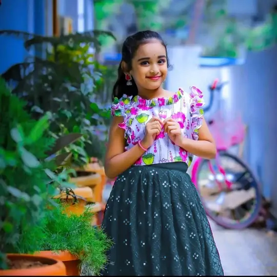 Buy Girls Printed White Top With Teal Color Lehenga