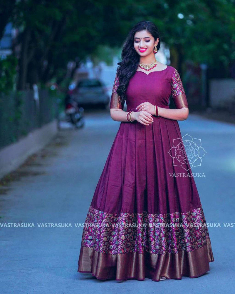 Buy Purple Colored Printed Designer Anarkali Gown