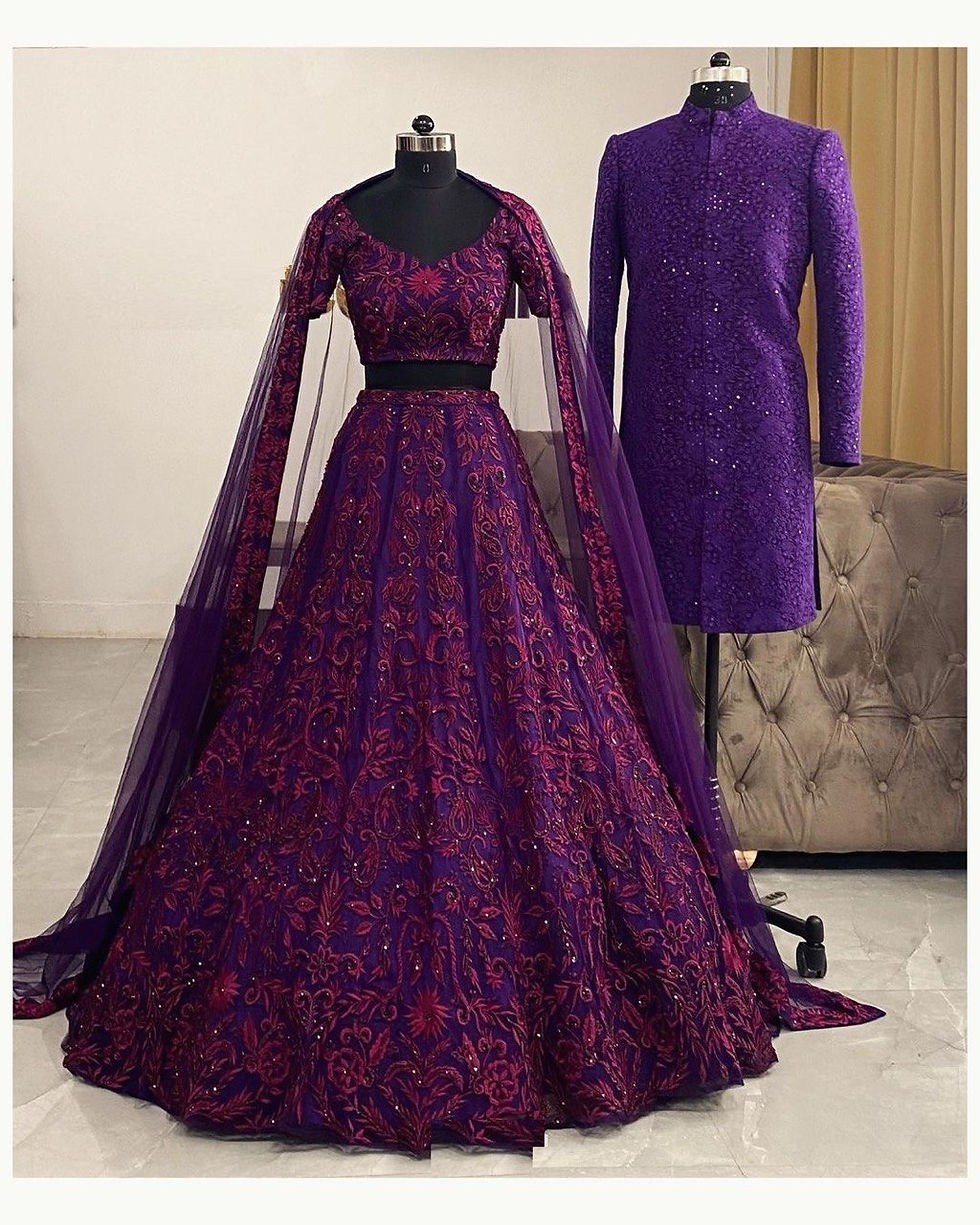 Thumbnail: Buy Latest Two Tone wine color Bridal Wear lehenga Choli