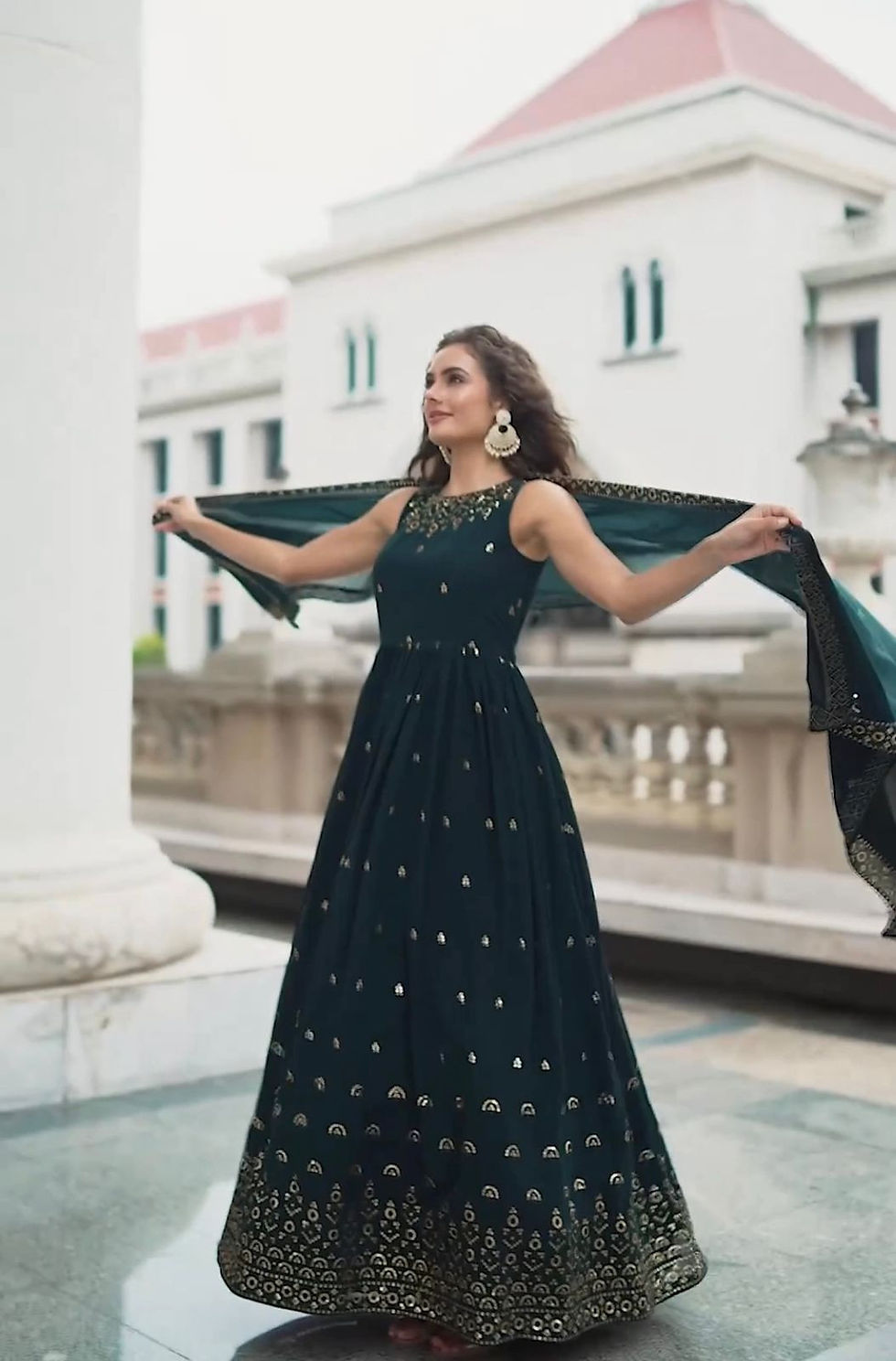 Thumbnail: Buy Latest Teal Blue Color Embroidery Work Gown