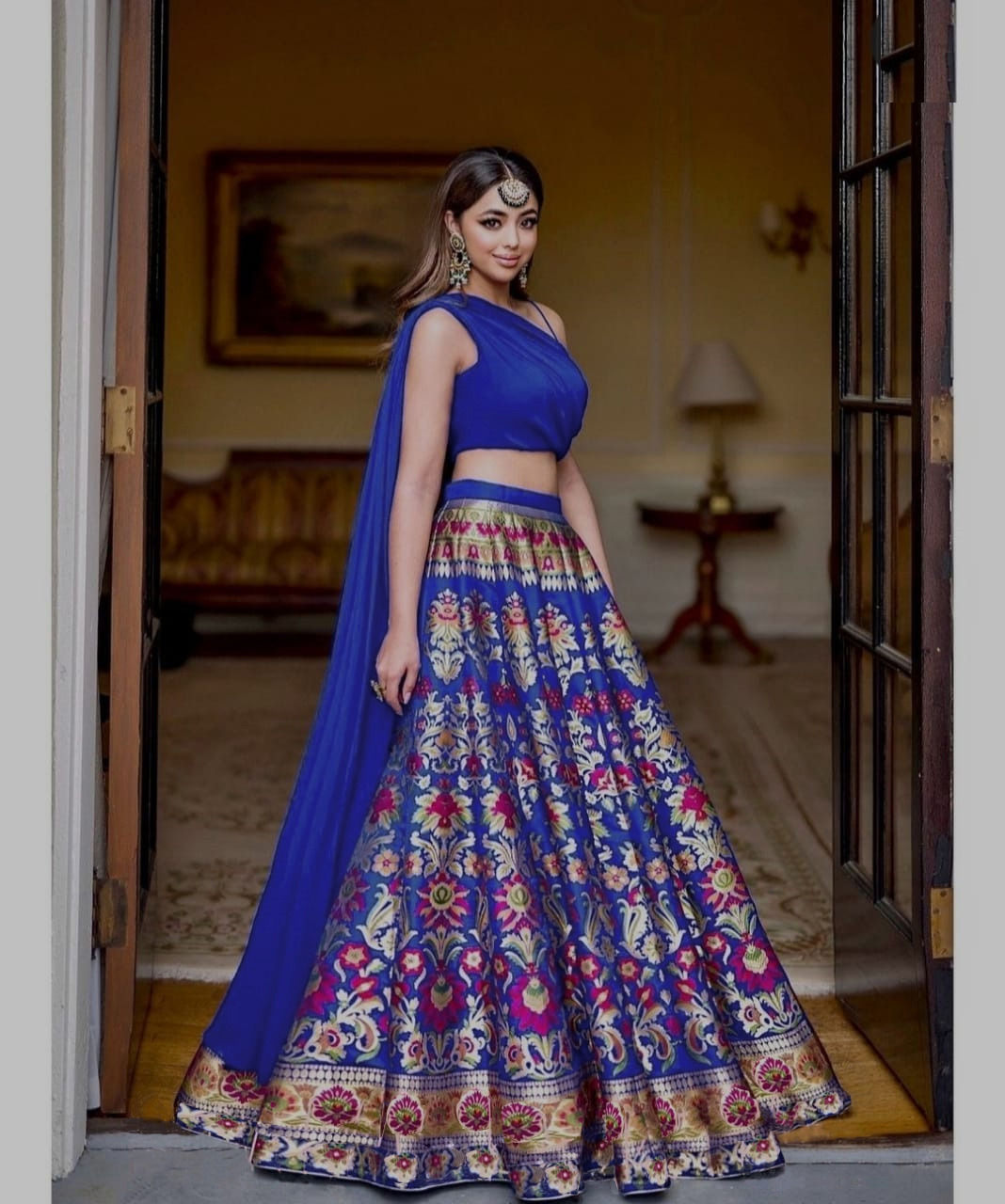 Designer Navy blue satin silk Lehenga choli for 2022