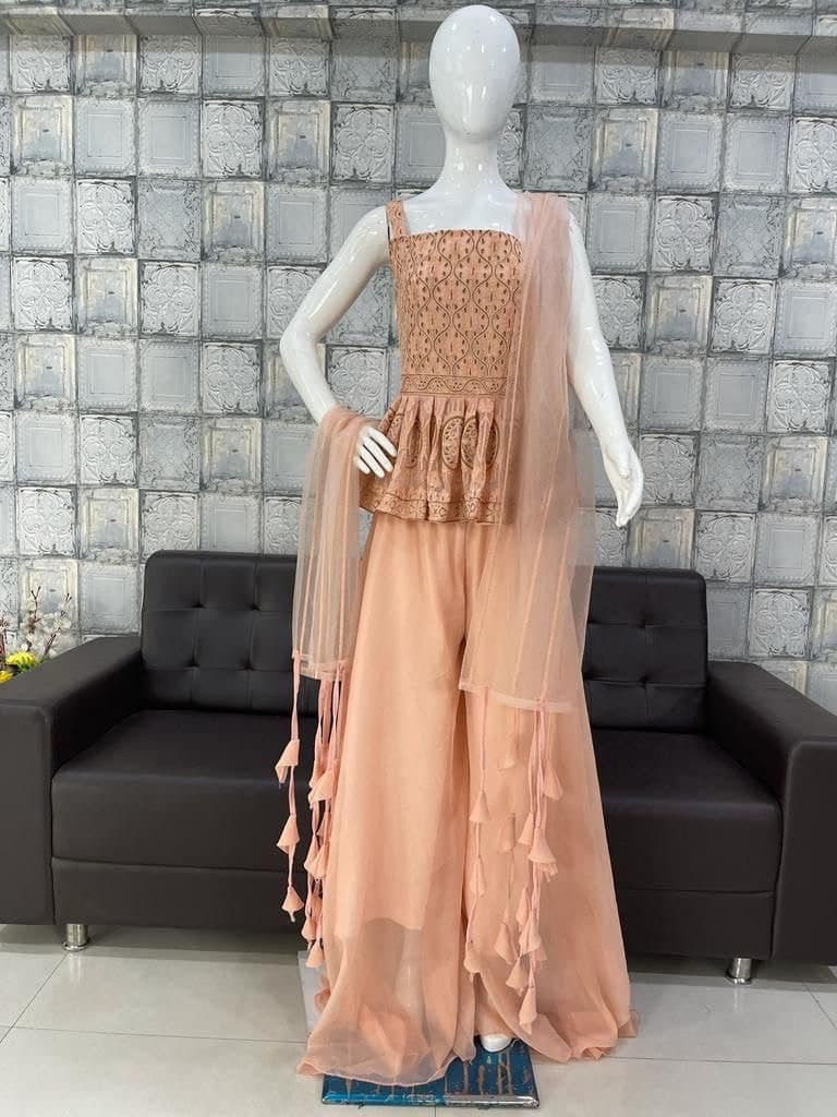 Buy Adoring Peach Colored Stylish Sharara Suit