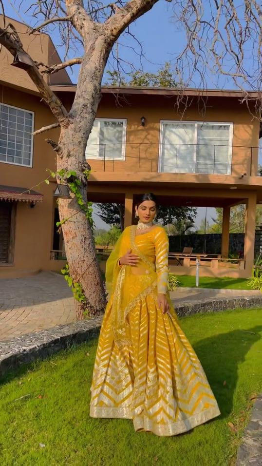 Heavy Designer Yellow Colored  Embroidery Work Wedding Wear Lehenga