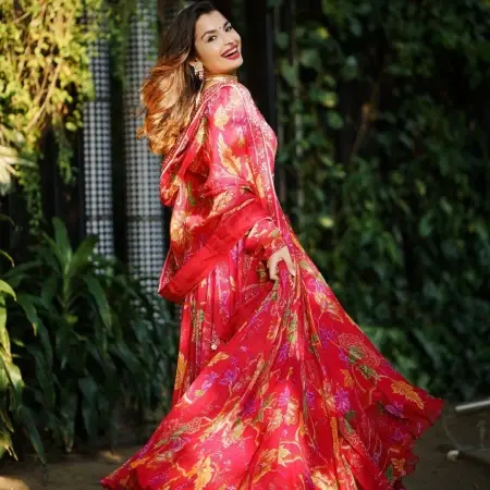 Buy Latest Red Color Designer Printed Gown online