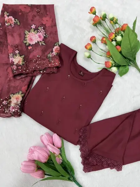 Buy Pretty Maroon Color Soft Maska Cotton Silk Salwar Suit