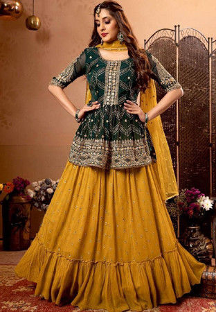 Buy Dark Green Georgette Gharara Suit