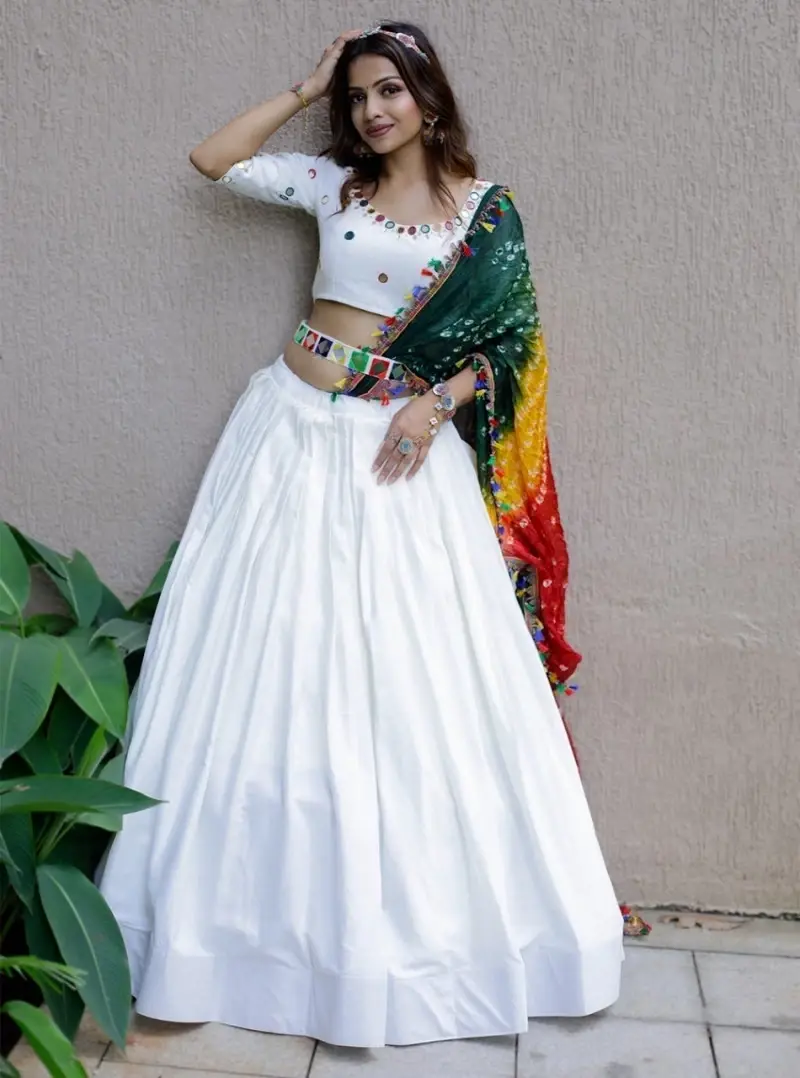 Buy Traditional Wear White Color Cotton Lehenga Choli