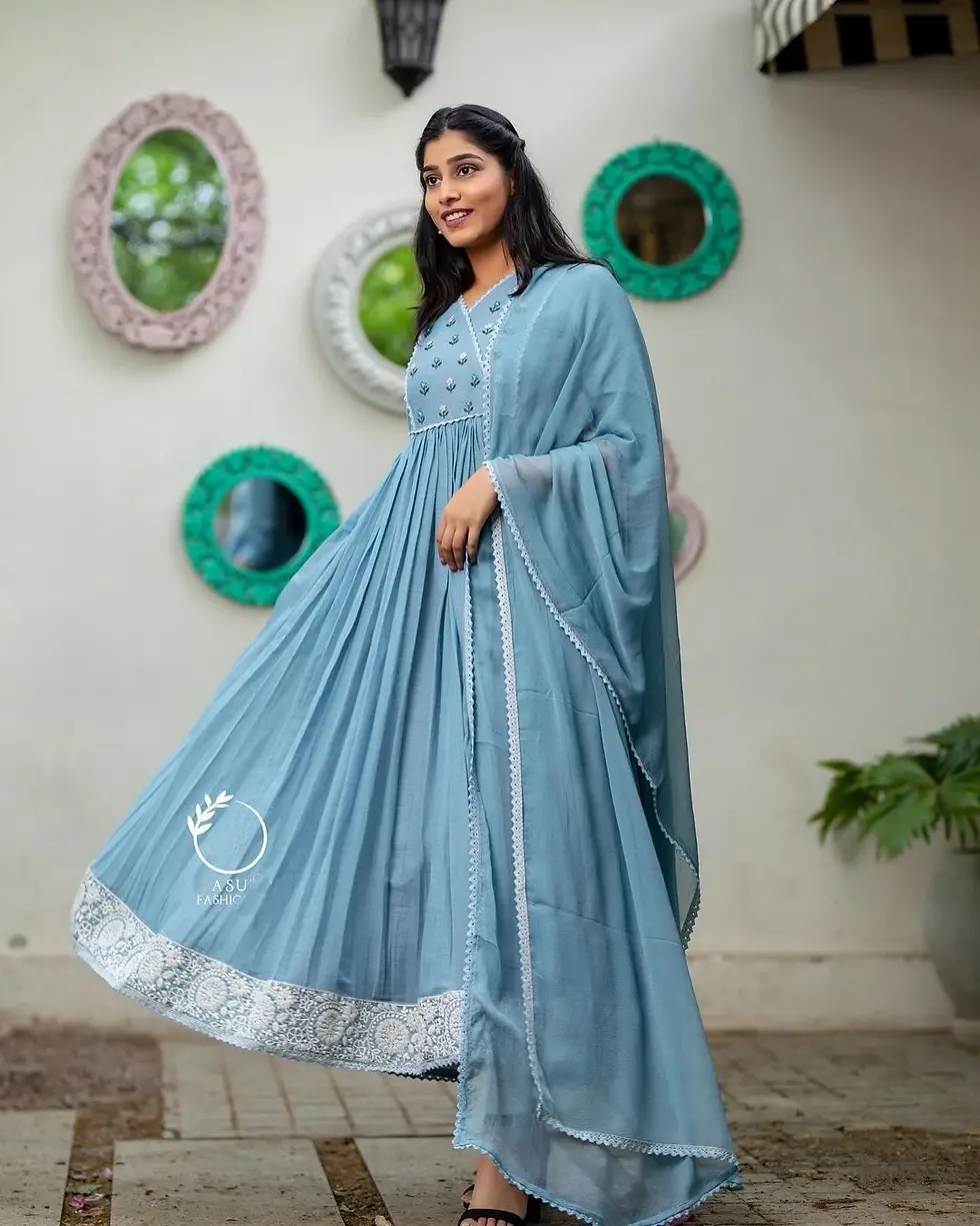 Buy Party Wear Look Sky Blue Color Thread Work Gown