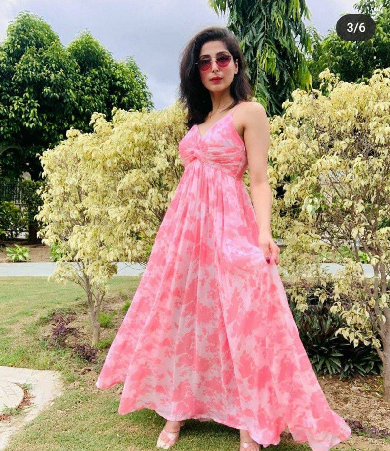 Buy Stylish Floral Baby Pink Colored Fancy Western Dress