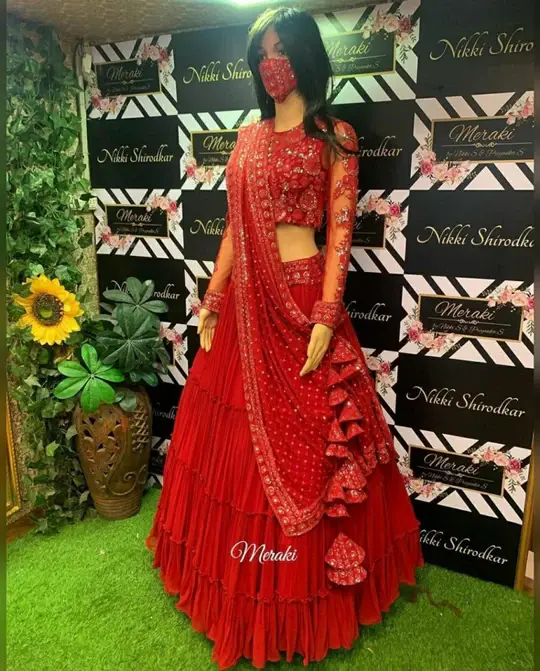 Buy Mind Blowing Red Colour Georgette Ruffled Lehenga Choli