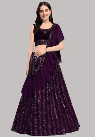 Buy Purple Georgette Embroidered Sequance Work Wedding Wear Lehenga Choli