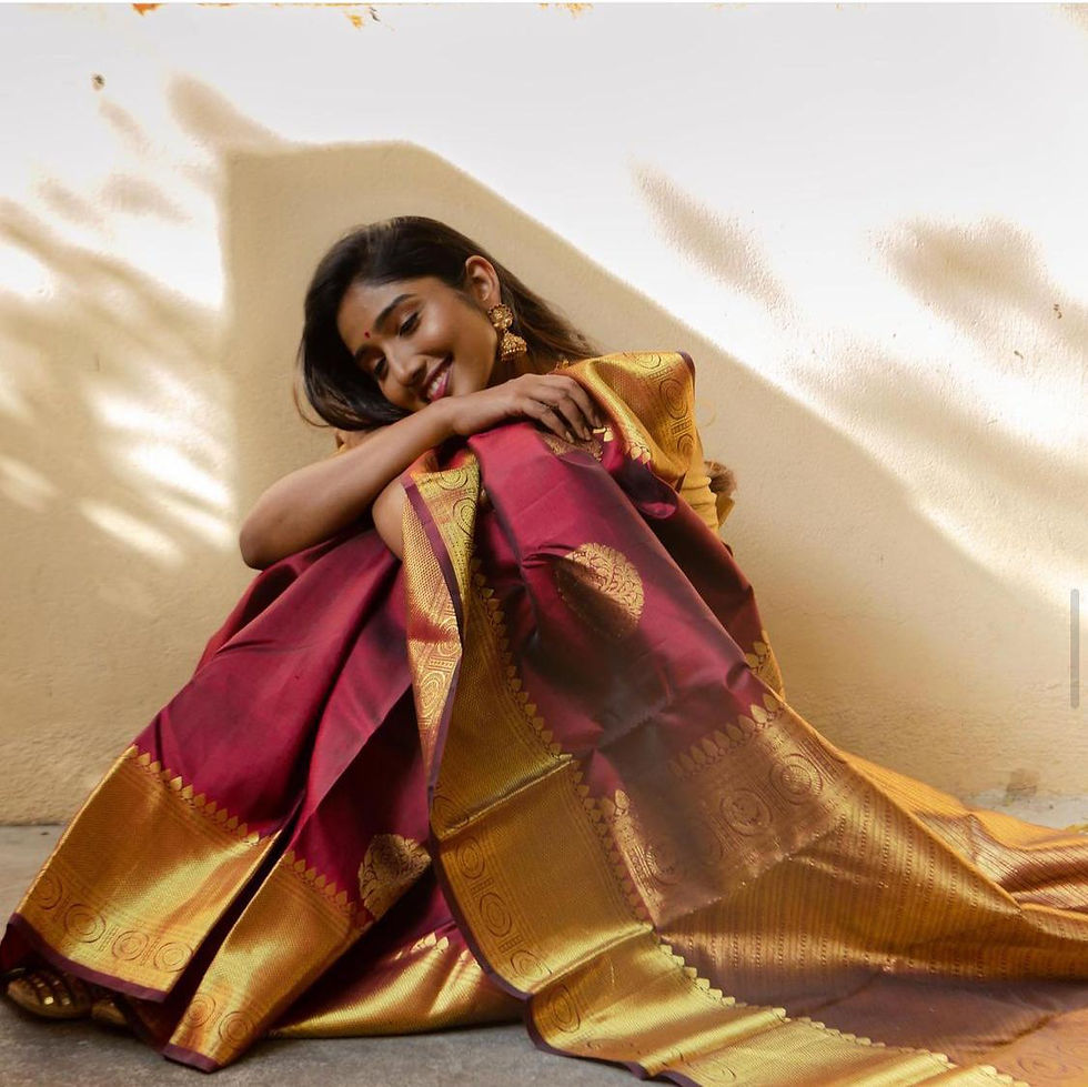 Thumbnail: Maroon Colour banarasi silk saree with golden belt