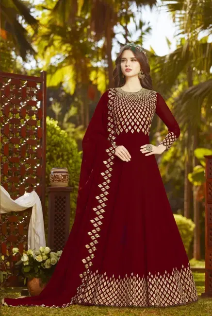 Buy Designer Celebrity Maroon Georgette Anarkali Suit