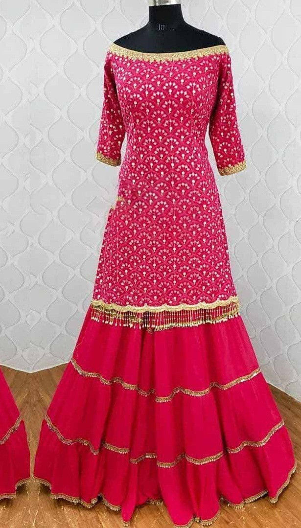 Buy Unique Pink Color Designer Georgette Sharara Suit
