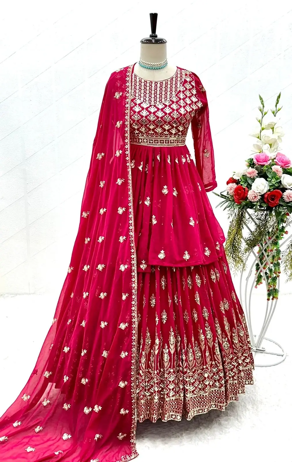 Buy Fascinating Pink Color Sequence Work Kediyu With Lehenga