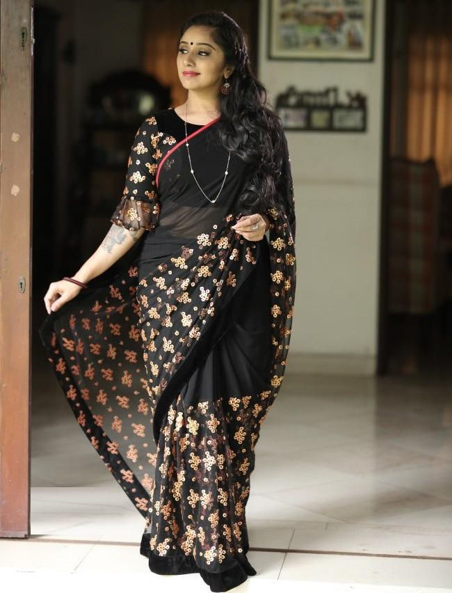 Designer Sequence work black colour saree