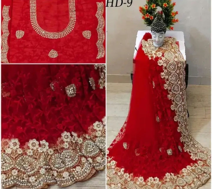 Thumbnail: Buy heavy wedding wear moti work net trending saree by keerramnx