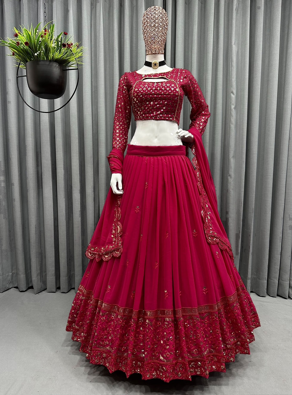 Thumbnail: Buy Heavy Georgette Pink Color Lehenga choli for Wedding