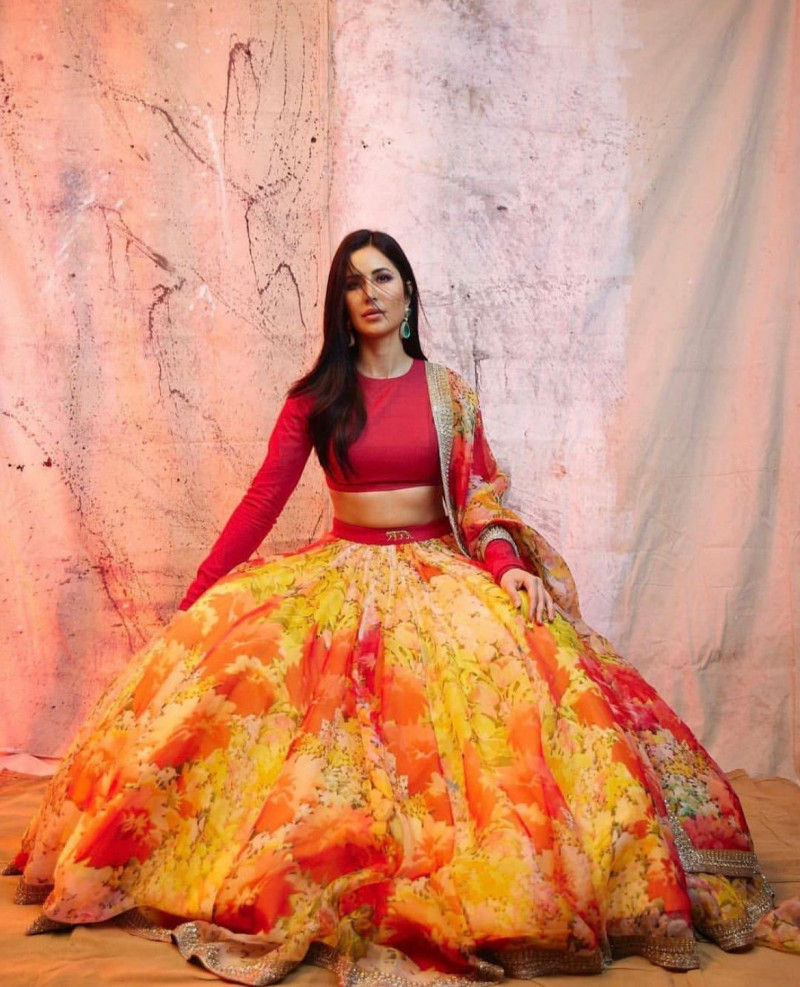 Thumbnail: Buy Bollywood Stylish Floral Yellow Color Organza Lehenga Choli