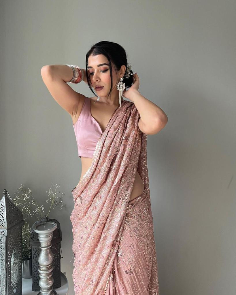 Thumbnail: Pink Colored Georgette sequence Work Saree