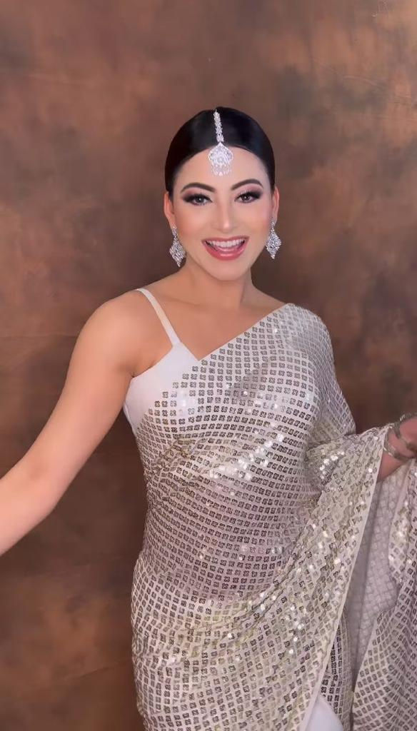 Thumbnail: Latest Urvashi Rotula Wear Georgette White sequence Saree
