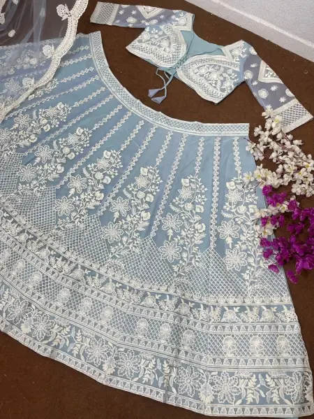 Buy Exclusive Chine Sequence Work Sky Blue Color Soft Organza Lehenga Choli