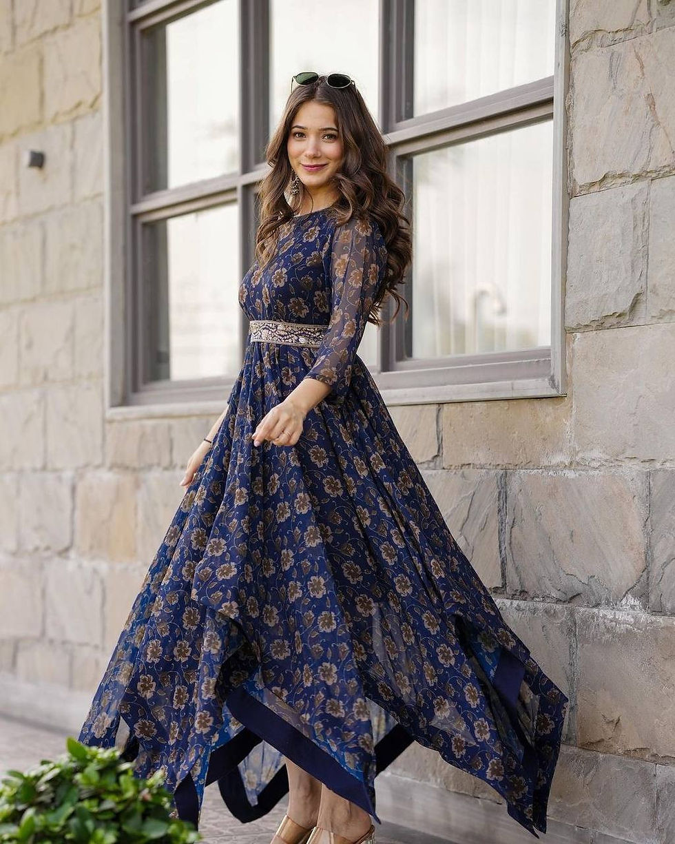 Buy latest Party Wear Look Blue Color Gown