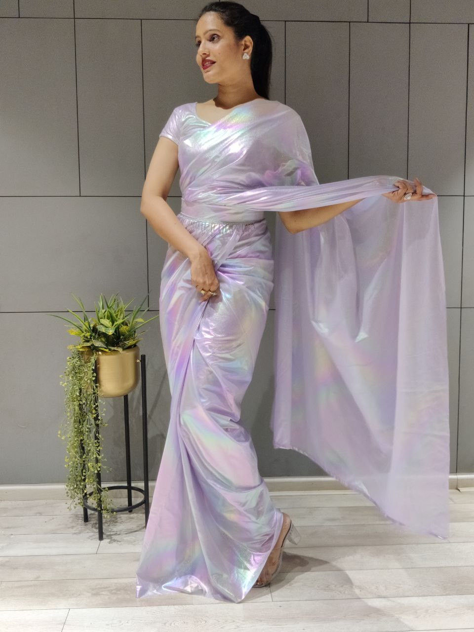 Thumbnail: Buy Shinning Purple Colored Toned Ethnic Shimmer Silk Saree