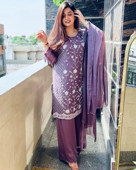 Buy Heavy Embroidery With Sequins Work Dusty Pink Color Sharara Suit