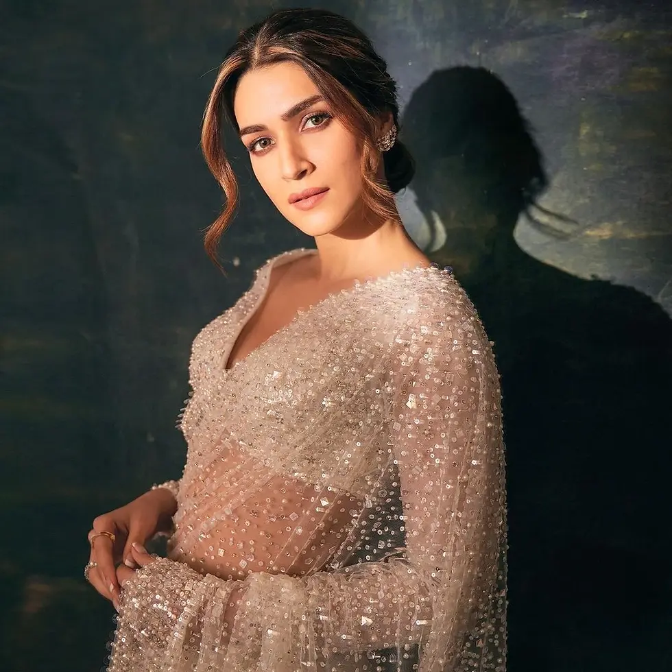 Thumbnail: Buy Kriti Sanon Wear Sequence With Pearl Work White Color Saree