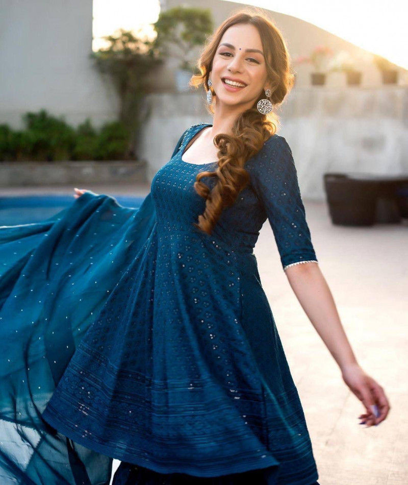 Buy Glowing Blue Colored Palazzo Suit For Girls