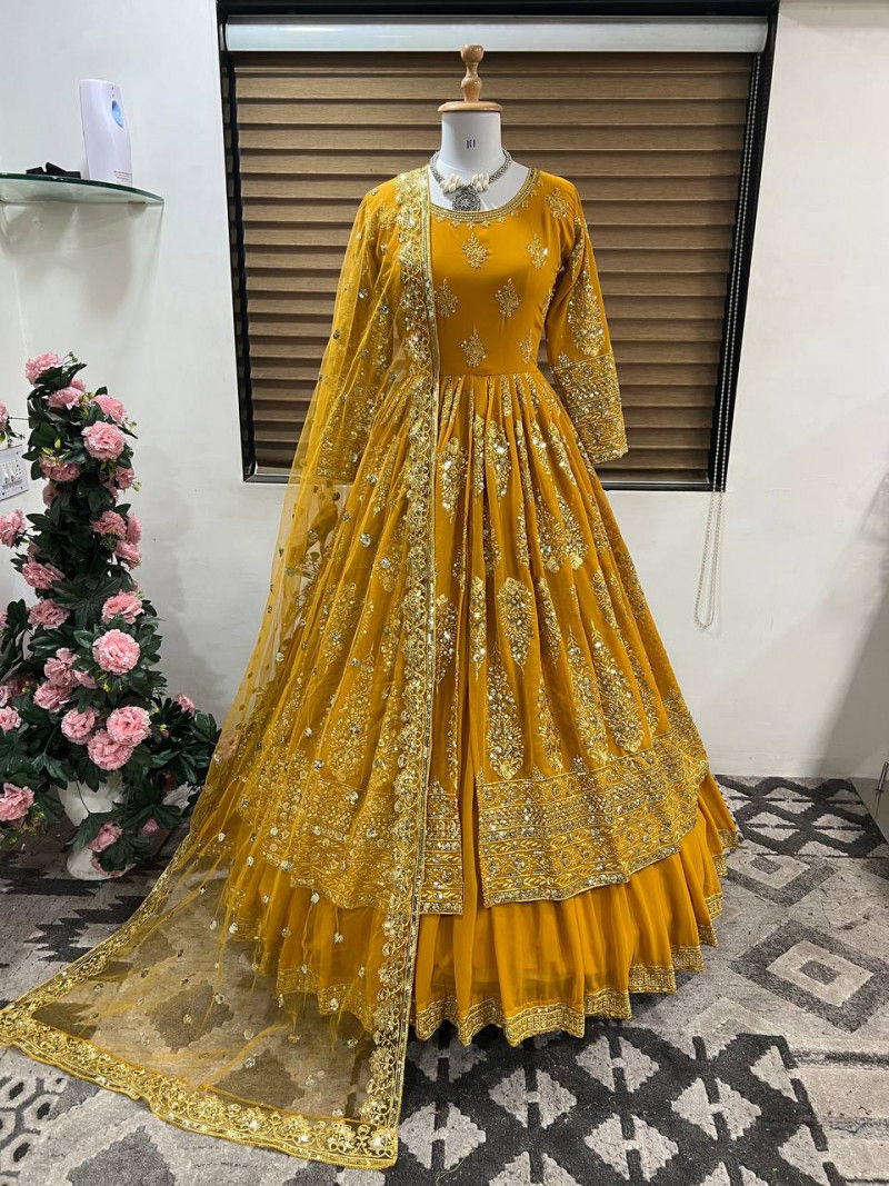 Buy Traditional Wear Yellow Color Embroidery And Sequence Work Lehenga Choli